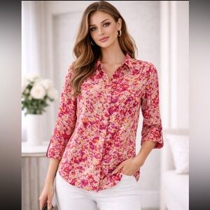 Coldwater Creek Pink and Yellow blouse, XS